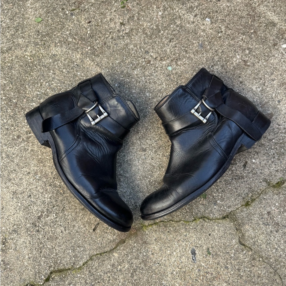 Frye Melissa Knotted Harness Black Leather Boots Womens 8.5 B Biker Ankle Boot - Picture 2 of 6